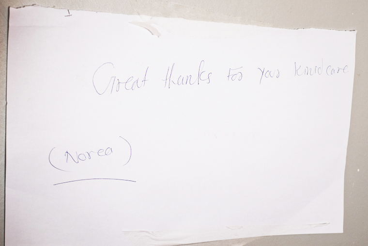 Norea's mom posted a note in the ICU: "Great thanks for your kind care"