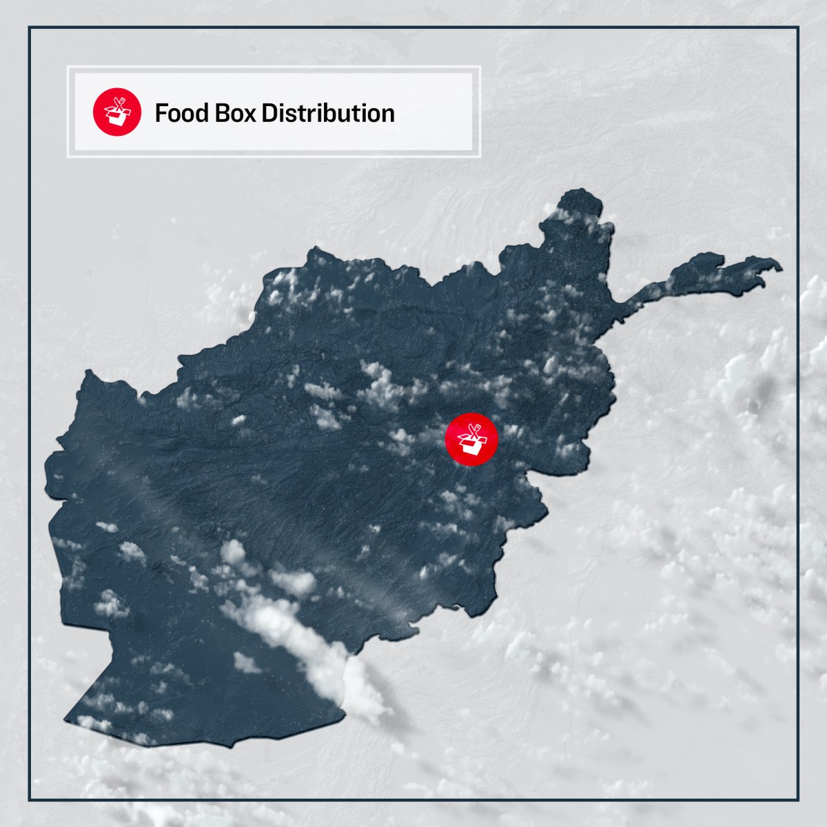 Map of Afghanistan showing relief aid provided by the Preemptive Love community in the region around Kabul.